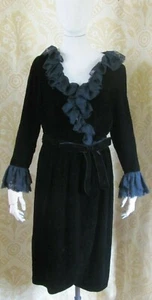 VICTOR COSTA Vintage Black Velvet Cocktail Dress Lace Accents SzM - Picture 1 of 6