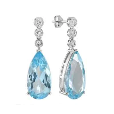 3CT Pear Cut Lab Created Topaz Women's Drop Earring 14K White Gold Finish - Image 1 of 4