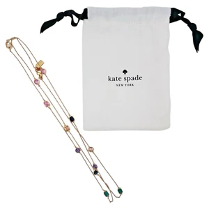 Kate Spade Gold Plated Rainbow Crystal Necklace 42” Long Multicolored w Dust Bag - Picture 1 of 6
