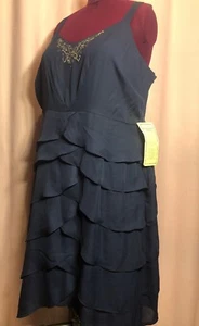 NWT-Roaman's 24W 50"Bust 2X/3X? Royal Navy Blue Ruffle Evening Holiday DressPB20 - Picture 1 of 12