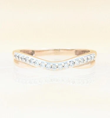 14K Solid Rose Gold 1.7g Diamond Wave Pattern Stackable Band Ring Size-5 - Image 1 of 4