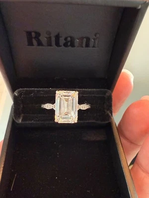 Ritani 纯 14K 白金 4 克拉实验室制造的钻石戒指套装 尺寸 7 IGI 认证 — 第 1/4 张图片