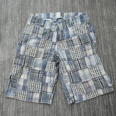 Pantalones Cortos a Cuadros para Hombre Route 66 Azul Gris Cuadros Algodón Frente Plano Informales Y2K 32x12 Foto 1 de 4