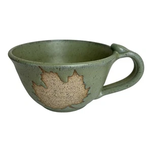 Cabin Pottery Maine Mug Chili Soup Green Leaf 3” tall X 5.5” across USA Made - Picture 1 of 7