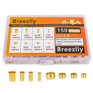 150PCS Tube OD(1/4" 5/16" 3/8" 1/2") Brass Compression Sleeves Ferrules & Ins... - Picture 1 of 8