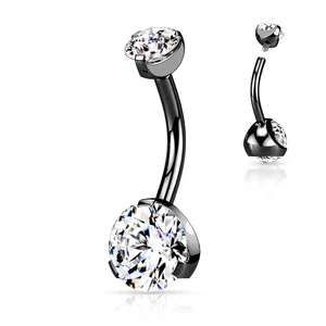 Black Double Zircon Titanium Plated Navel Piercing - Picture 1 of 1
