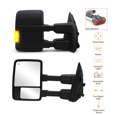 LH RH Tow Mirrors For 08-16 Ford F250-550 Super Duty Power Heated Smokded Signal - Изображение 1 из 4