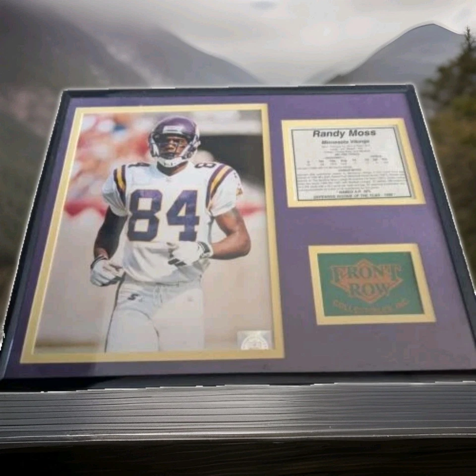 Foto enmarcada personalizada de Randy Moss + tarjeta de cubierta superior + extracto de Minnesota Vikings Foto 1 de 4
