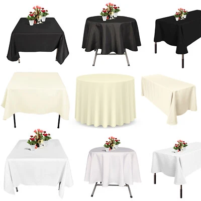 Polyester Tablecloth Table Cover Cloth Round Rectangle White Black Ivory Wedding - Image 1 of 3