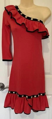 Vestido Rojo Temperley London Rojo Un Hombro Volantes Tachonado ~ Talla 4~ Hermoso- Foto 1 de 4