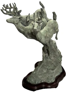 1960 Vintage Toyo Bronze 3 Stag Deer Sculpture 12"H - Picture 1 of 8