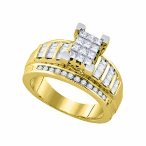 10k Yellow Gold Princess Diamond Cluster Bridal Wedding Engagement Ring Size 7 - Picture 1 of 1