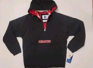 New Vintage Starter Hoodie Half Zip Pullover Jacket Men's Size Small Black Red - Picture 1 of 8