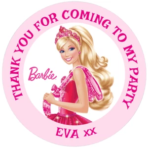 48 Personalised BARBIE inspired Party Bag Stickers Sweet Bag Seals 40mm Labels - Picture 1 of 1