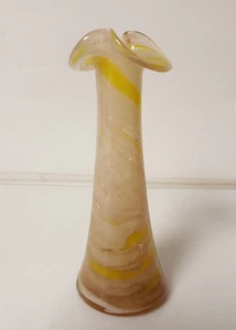 Art Glass mini Vase yellow white 6" Tall  - Picture 1 of 6