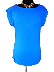 NWOT $88 MICHAEL KORS Normcore Coastalcore Blue Rouched Shirt Blouse Tunic Top M - Picture 1 of 5