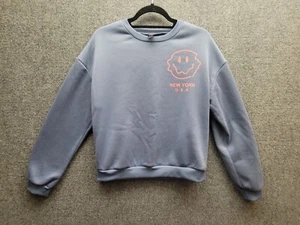 SHEIN Sweater Girls Juniors Size S Blue Long Sleeve Pullover Smiley Face - Picture 1 of 9