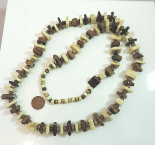 OFF WHITE Collana Grossa Etnica Marrone Off White Rustica Perline 36" Ca 16 1