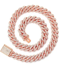 Iced Out Rose Gold Plated Chain | Rhinestones - Picture 1 of 4