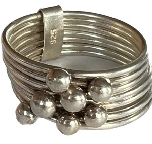 Anillo conectado con diseño de bola de plata de ley 925 talla 12 - Imagen 1 de 10