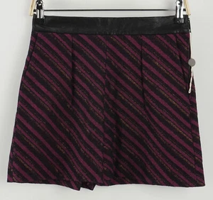 New Just Cavalli Women's US 26 Purple Black Metallic Stripe Knit Pleated Shorts - Picture 1 of 9