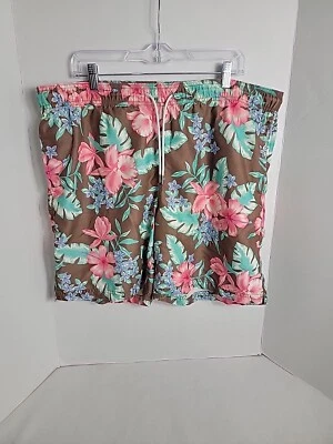 Lands' End Men's Brown Pink Green Blue Floral Swim Trucks, L 36-38 - Image 1 of 4