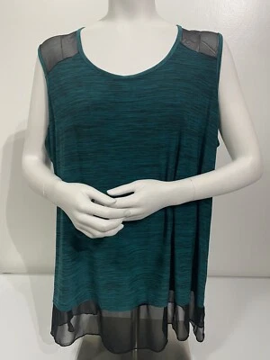 NWT Suzie In The City Women's Green & Black Round Neck Sleeveless Top Size 3X - Image 1 of 4