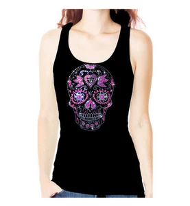 ALL RHINESTONE SUGAR SKULL DAY OF THE DEAD BLING TANK TEE SHIRT - Picture 1 of 2