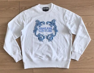 Versace Jeans Couture MEDIUM Size Embroidered Logo Motif Sweatshirt White Cotton - Picture 1 of 17