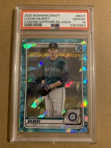2020 Bowman Sapphire 17/20 Logan Gilbert Aqua PSA 10 Mariners Pop 1 Chrome Draft - Picture 1 of 4