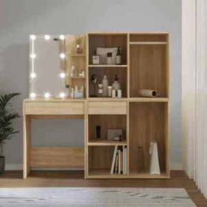 vidaXL LED-Schminktisch mit 2 Schränken Sonoma-Eiche Holzwerkstoff DE - Bild 1 von 11