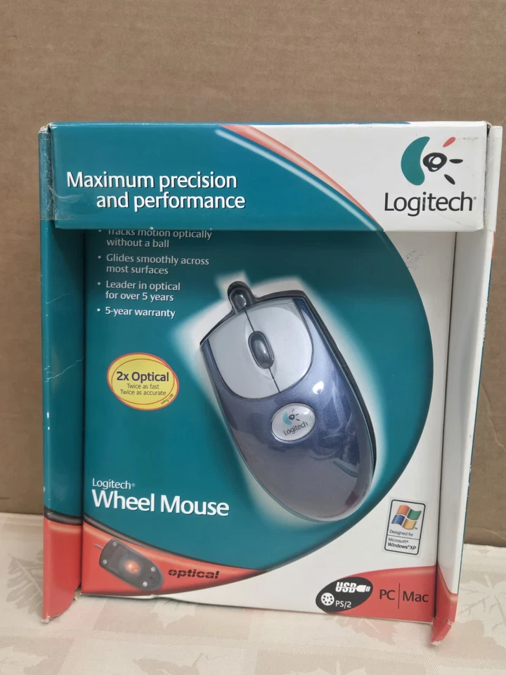Logitech Wheel Mouse Optical USB PS2 PC & Mac For Microsoft Windows 2001 - Image 1 of 4
