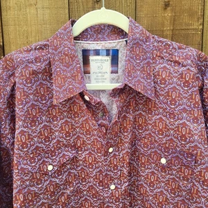 Panhandle Rough Stock Pearl Snap Shirt Mens XL Red Flip Cuff Western Cowboy - Picture 1 of 12