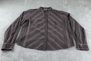 Quiz Again Stretch Women’s Button Up Blouse Brown Embroidered Long Sleeves C28 - Picture 1 of 9