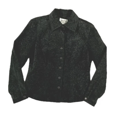 LAL Black Suede Jacket Raised Floral Pattern Womens Petite Small Leather Snap Up - Image 1 of 4
