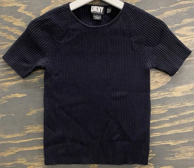Vintage DKNY Ribbed Wool Knit Baby Tee Top Women’s S Black Hong Kong 90s Y2K - Image 1 of 4