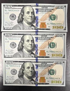 (3) 100 Dollar Scheine fortlaufende Seriennummern, 2021 bankfrisch - Bild 1 von 2