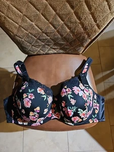 Avenue Balconette BH mit Bügel schwarz grün rosa Blumen Spitze gefüttert wattiert 52DDD - Bild 1 von 3