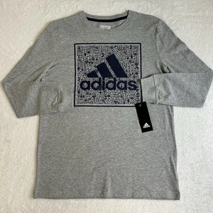 Adidas Kids Boys T Shirt Large 14/16 Gray Long Sleeve Crew Neck The Go To Tee - Picture 1 of 6