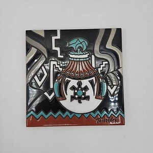 Vintage Teissedre 6" Fliesenuntersetzer Wandkunst Schildkröte Krug Südwesten Indianer - Bild 1 von 5