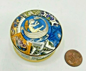 William De Morgan Fine Bone China Round Angel Lyre Scenes Trinket Box England - Picture 1 of 4