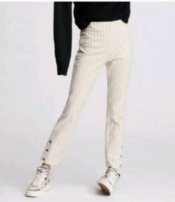 Rag & Bone Simone Ivory/Black Stripe Snap-Cuff Pants Sz O NWT - Image 1 of 4