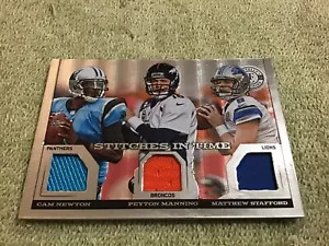 2013 Certificato PEYTON MANNING MATTHEW STAFFORD NEWTON Punti Nel Tempo GU #/199 - Foto 1 di 5
