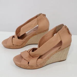 Cole Haan Espadrilles Wedge Sandals Womens 10B Leather Tan Beige Sandstone - Picture 1 of 12