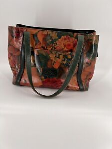Patricia Nash Solaro Leather Tote Gorgeous Green Floral Purse 13"Lx9H"x5W