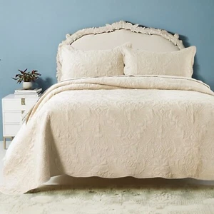 NUEVO Anthropologie Blanco Crema Queen Edredón Reversible Colcha Manta Juego Falso - Imagen 1 de 10