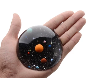 80mm Solar System Paperweight Dome Semi Crystall Ball 3D Glass Galaxy Miniature - Picture 1 of 2