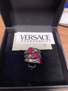 Gianni Versace Metal with Red & Clear Crystals Ladies Ring size 5 #002 - Picture 1 of 6