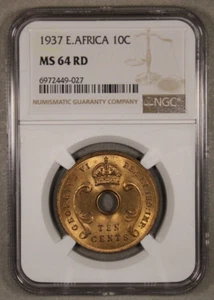 1937 East Africa 10 Cents NGC MS64 RD Uncirculated - Picture 1 of 4