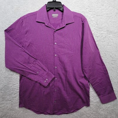 Camisa Kenneth Cole Reaction Para Hombre Mediana 32/33 Púrpura Rayas Calce Ajustado Foto 1 de 4